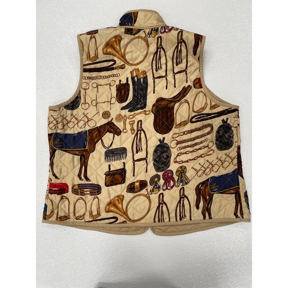 Ralph Lauren LRL Reversible Quilted Vest Silk Equestrian Horse Bit Print Size 1X - Picture 3 of 5